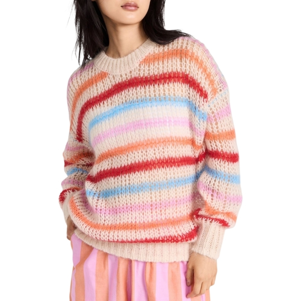 LMND Nicci Stripe Open Knit Mohair Multicolor Sweater In‎ Ultra Pink / Ceramic
